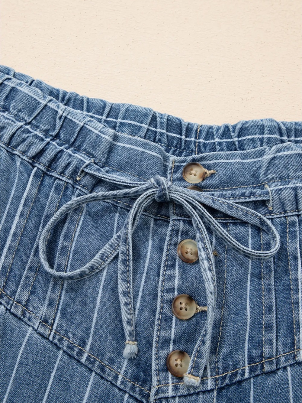 Wide Leg Pinstripe Denim Pants - Light Blue - Picture 3 of 4